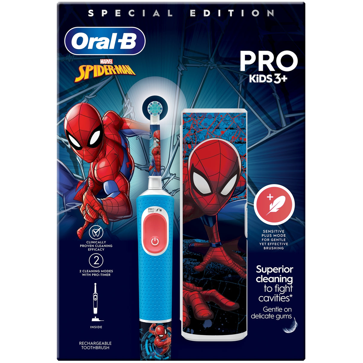 Periuță de dinți electrică pentru copii Oral-B Pro Kids Spiderman, Albastră