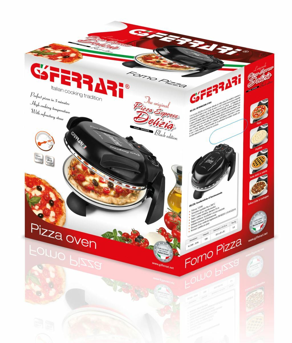 Cuptor de pizza G3Ferrari Delizia Special, Suprafață de coacere din piatră refractară, termostat până la 390°C și temporizator cu semnal sonor negru, Negru