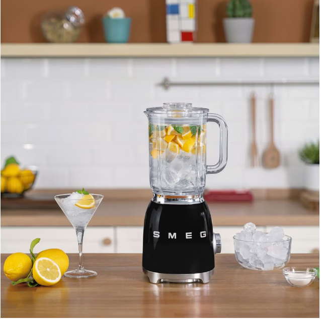 Blender SMEG BLF03BLEU, stil anii '50, 800 W, cană de 1,5 l, 4 viteze de putere, 6 funcții, negru