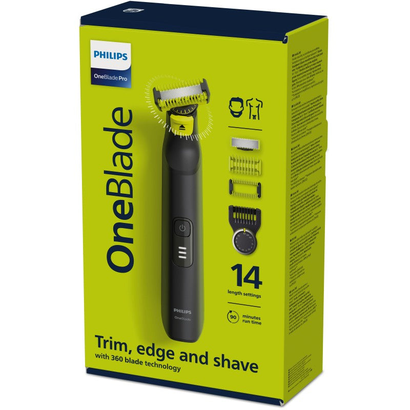 Aparat de tuns Philips Pro 360 QP6541/15, OneBlade, Durată de viață a bateriei 90 min, Indicator LED, Negru/Galben