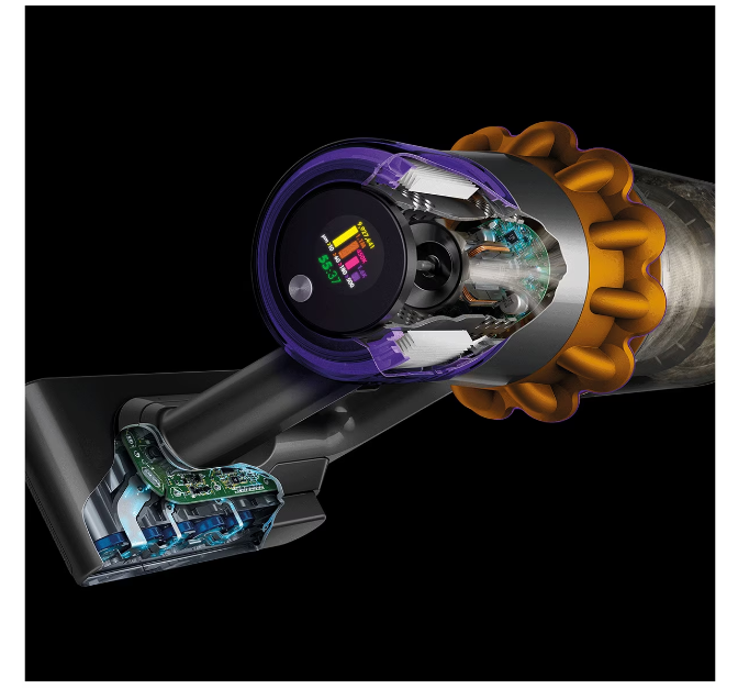Aspirator vertical Dyson V15 Detect Absolute SV47 4469860, HEPA, Ecran LCD, 660W, Autonomie 60 min, Galben/Nichel