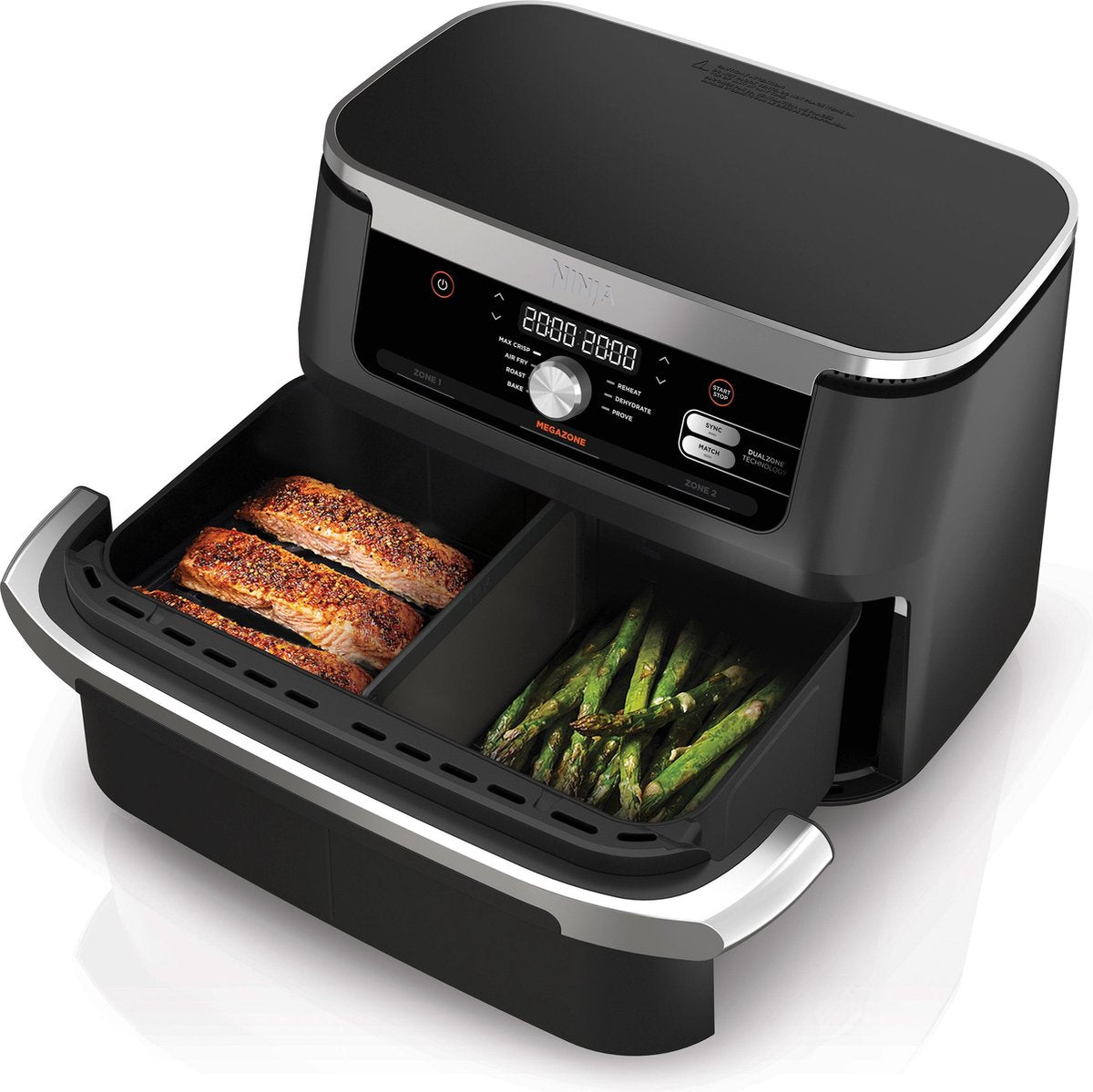 Friteuză cu aer cald Ninja Flex Drawer AF500EU, capacitate 2 kg, 2470 W, interval de temperatură 40 - 240 °C, două zone de gătit, 7 programe, negru