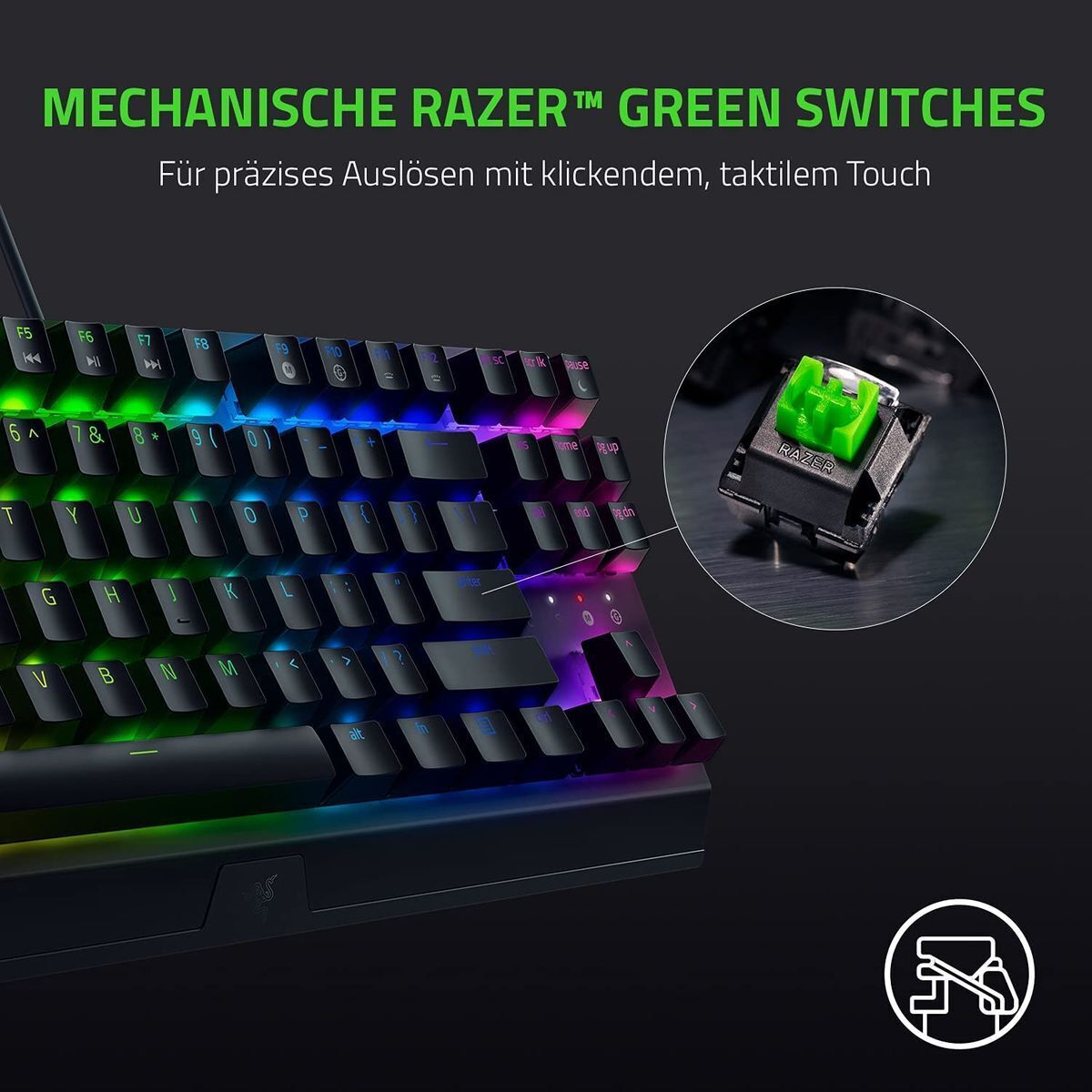 Tastatură de gaming Razer BlackWidow V3 TKL, switch-uri optice verzi, neagră