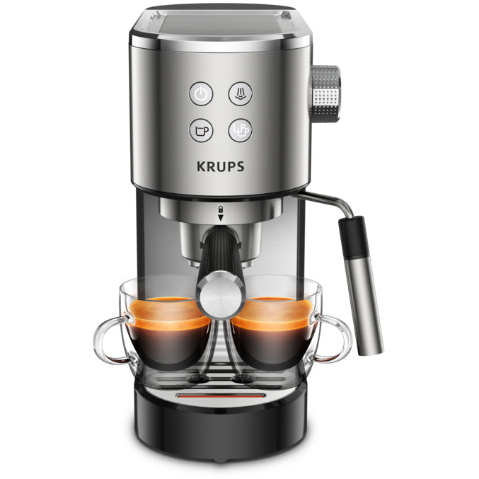 Espressor Krups Virtuoso XP442C11, 15 bar, 1400 W, Tehnologie Thermoblock, Capacitate 1 l, Argintiu/Negru
