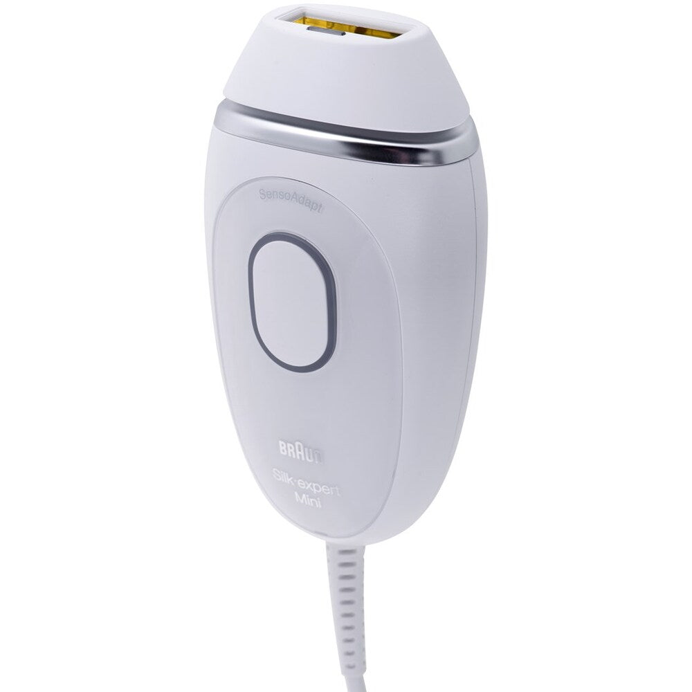 Fotoepilator Braun IPL Silk expert Mini PL1124 IPL, SensoAdapt, 300.000 de impulsuri, 3 niveluri de intensitate, Corp și față, aparat de ras Venus, geantă de călătorie, alb/gri