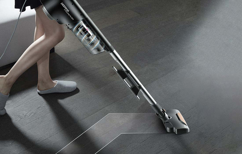 Aspirator vertical Deerma DX600, 600W, filtrare în 4 etape, 2 în 1, capacitate 0,8 l, negru