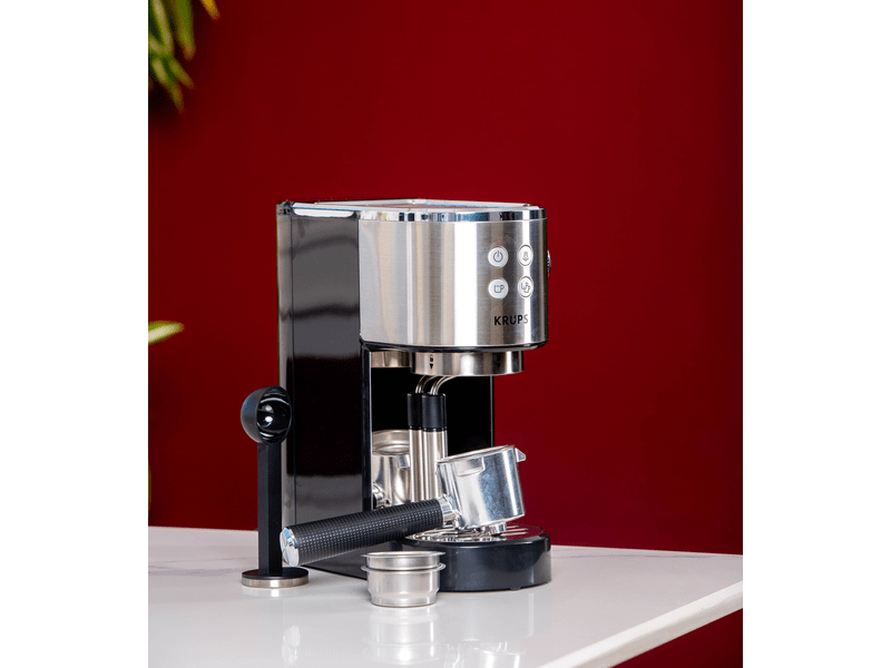 Espressor Krups Virtuoso XP442C11, 15 bar, 1400 W, Tehnologie Thermoblock, Capacitate 1 l, Argintiu/Negru