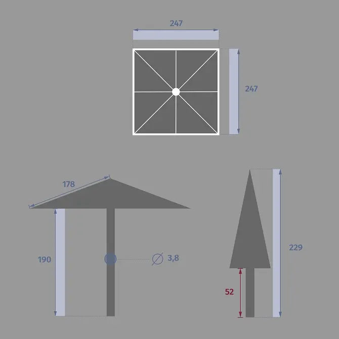 Прав накланящ се чадър Hesperide Soya, Пшеница, 2.5x2.5 m