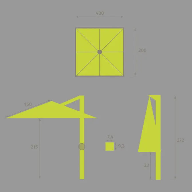 Градински чадър със странична стойка Hesperide Melhia, Накланящ се, Olefin, Синьо-зелено, 4x3 m