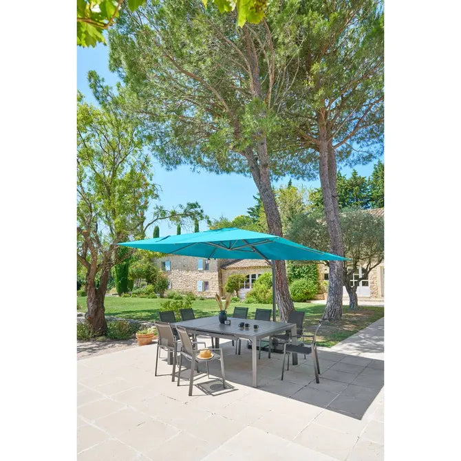 Градински чадър със странична стойка Hesperide Melhia, Накланящ се, Olefin, Синьо-зелено, 4x3 m