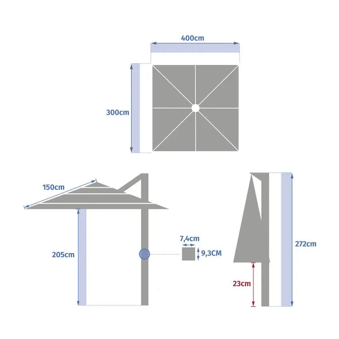 Градински чадър със странична стойка Hesperide Melhia Multi-canvas, Накланящ се, Olefin, Лен, 4x3 m