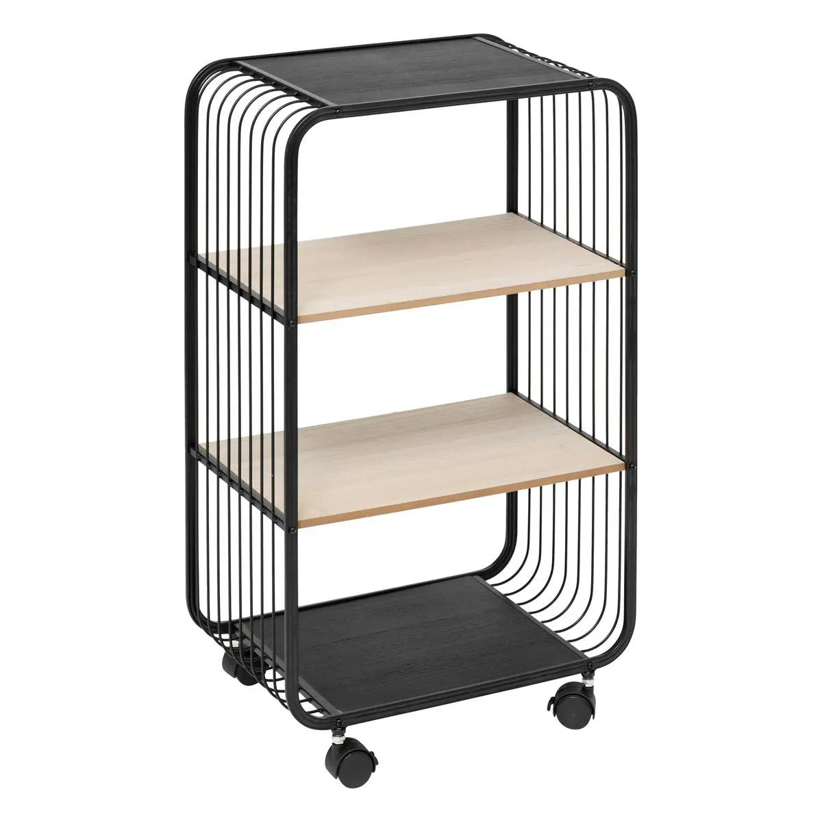 Raft 5five, metal și lemn negru, 3 niveluri, pe roți