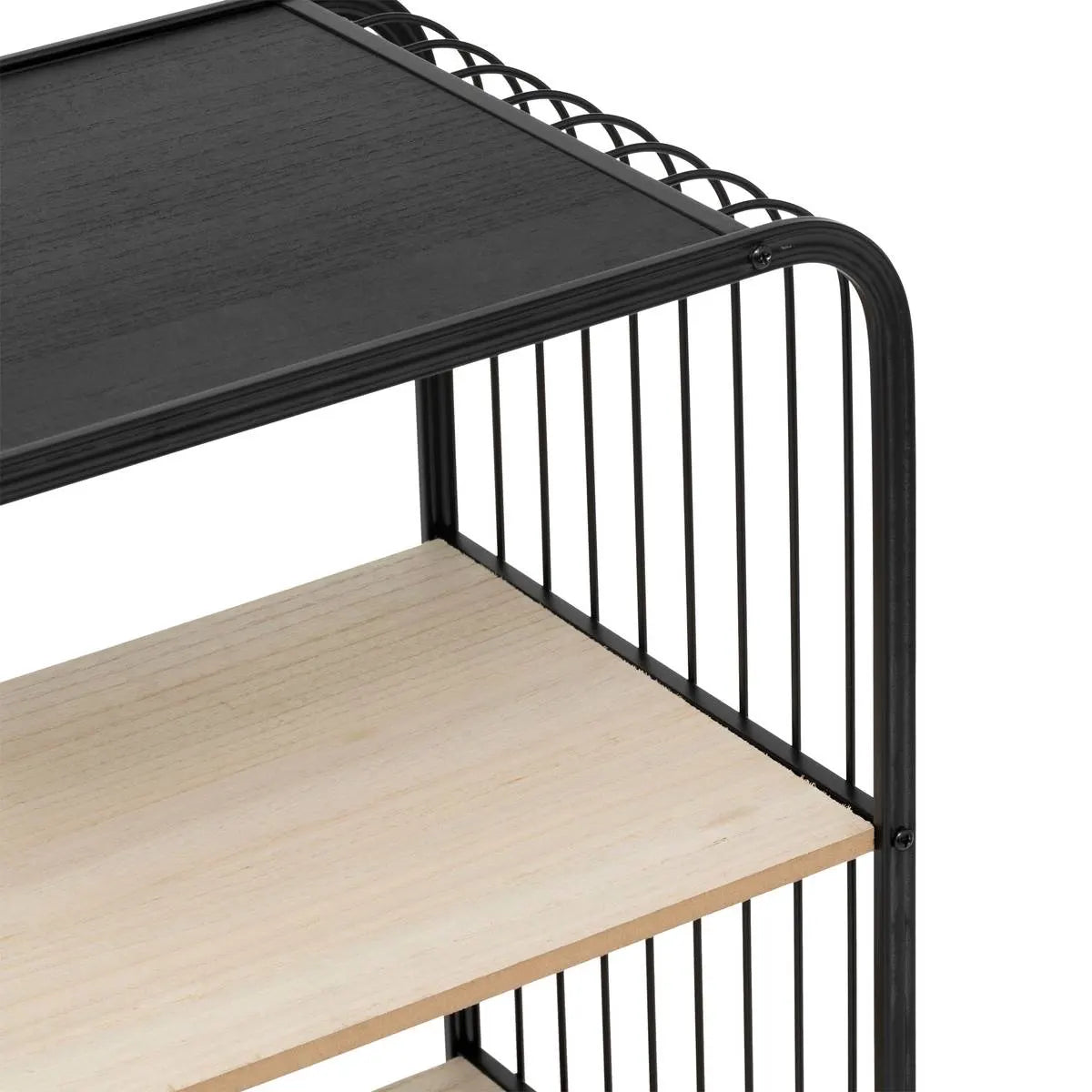 Raft 5five, metal și lemn negru, 3 niveluri, pe roți