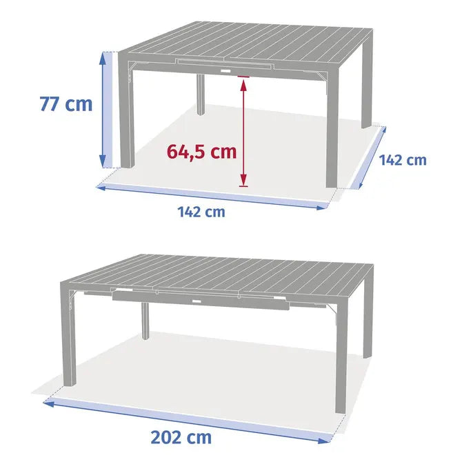 Masă pătrată de grădină Hesperide Evasion, Grafit, 10 locuri