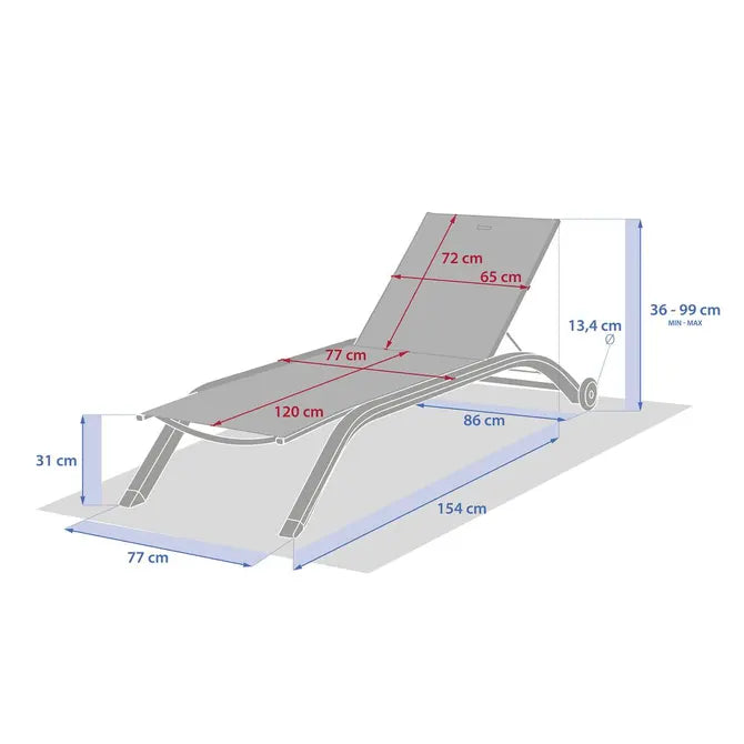 Сгъваем шезлонг с колелца Hesperide Jimani, Алуминий, Регулируем