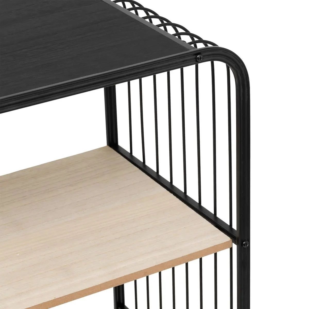 Raft 5five, metal și lemn negru, 4 niveluri, pe roți