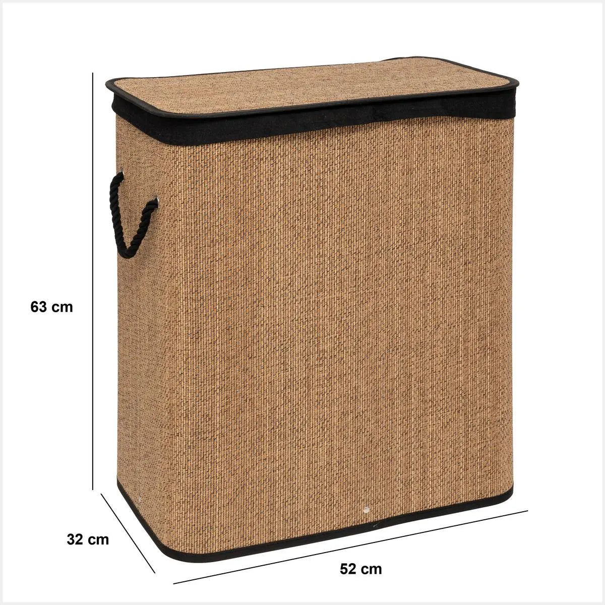 Coș de rufe 5five, dreptunghiular, bambus și material textil negru, 100 l