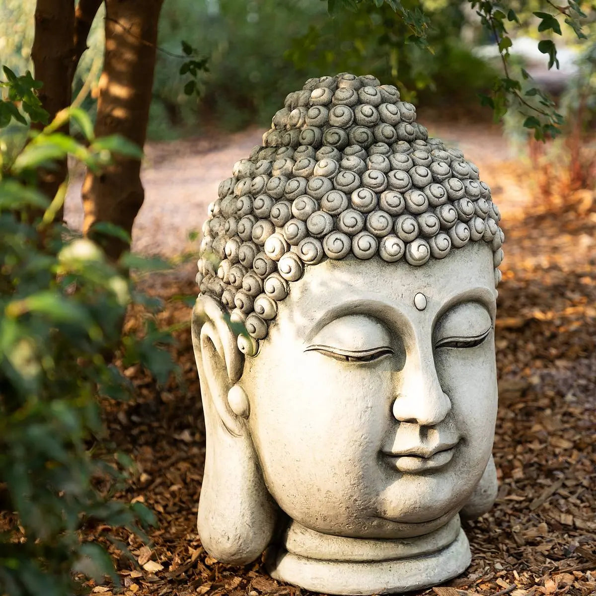 Statuie decorativă Atmosphera Cap de Buddha, Magneziu, Gri, 60 cm