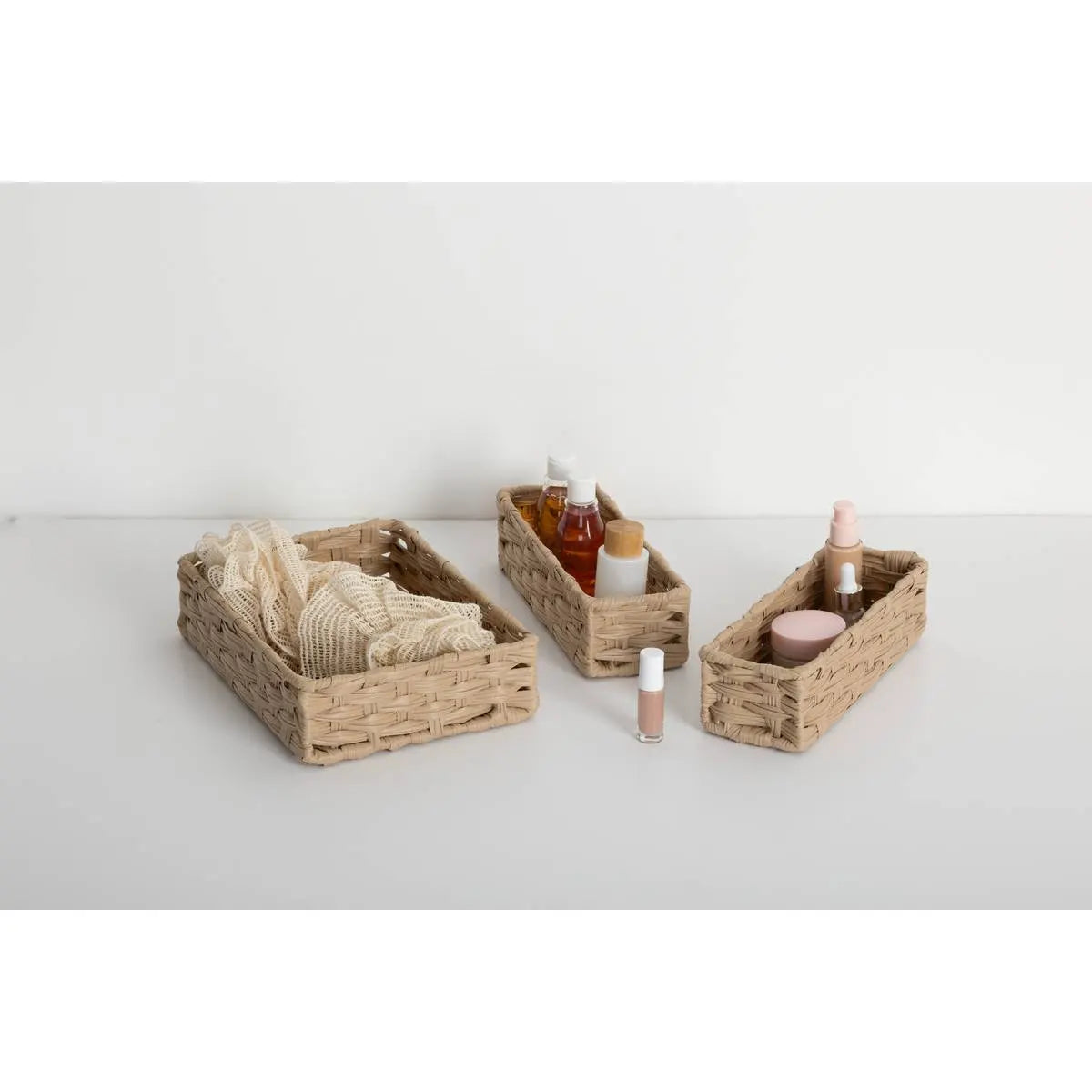 Set de 3 coșuri de depozitare 5five Tresse, PE, Joase, Bej