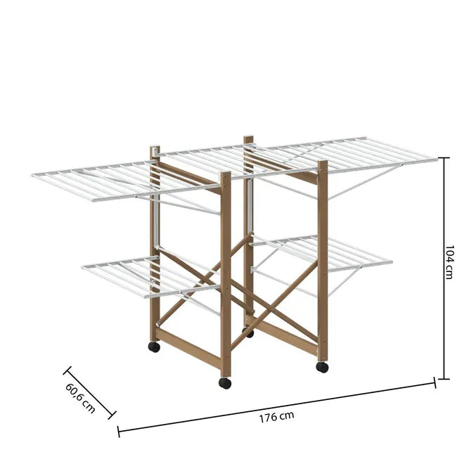 Uscător de rufe 5five cu efect de lemn și 4 roți, efect metalic de lemn, 27 m