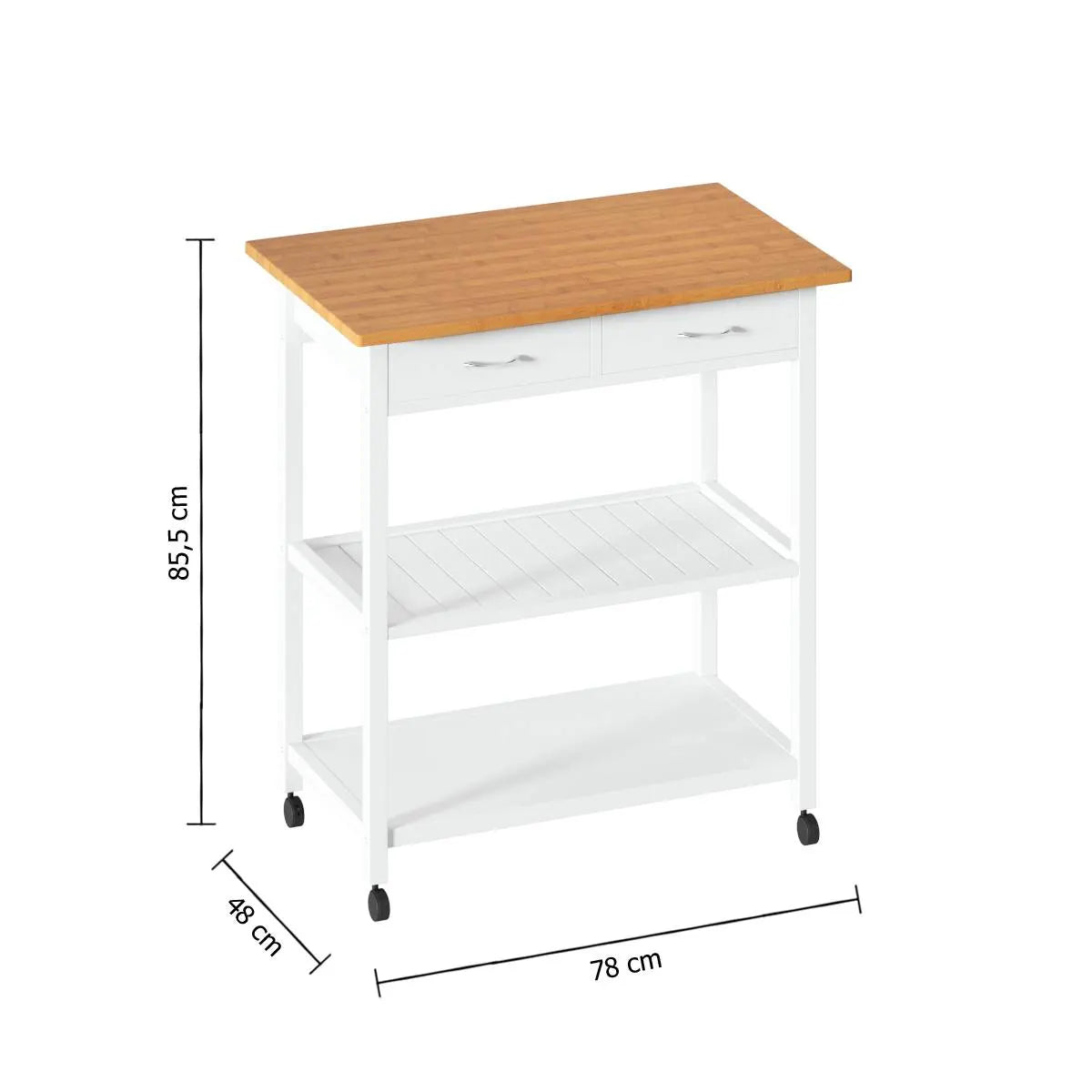 Cărucior de bucătărie 5five, Mare, Lemn alb și bambus, Cu efect