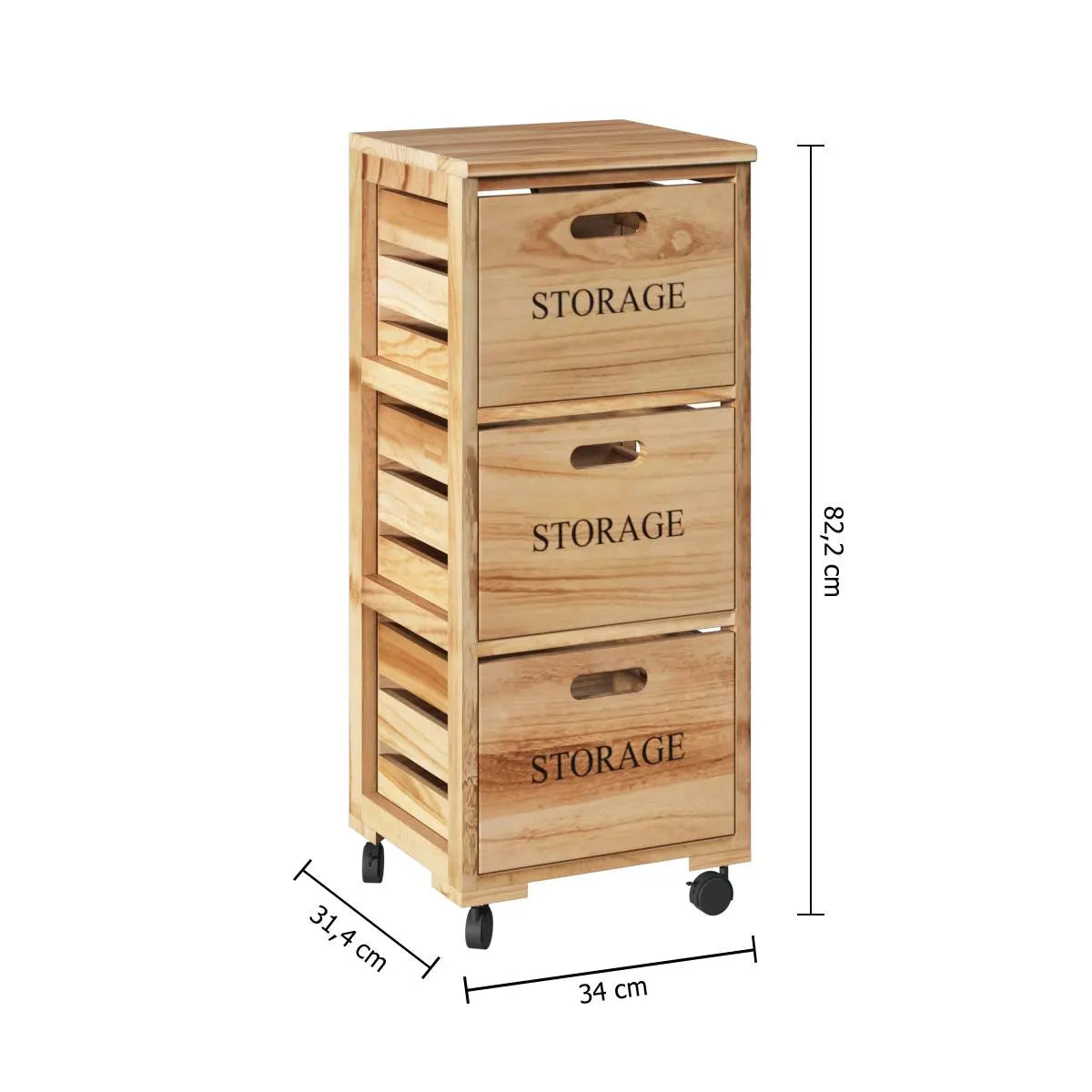 Cărucior de bucătărie 5five Cagette, lemn, cu 3 sertare