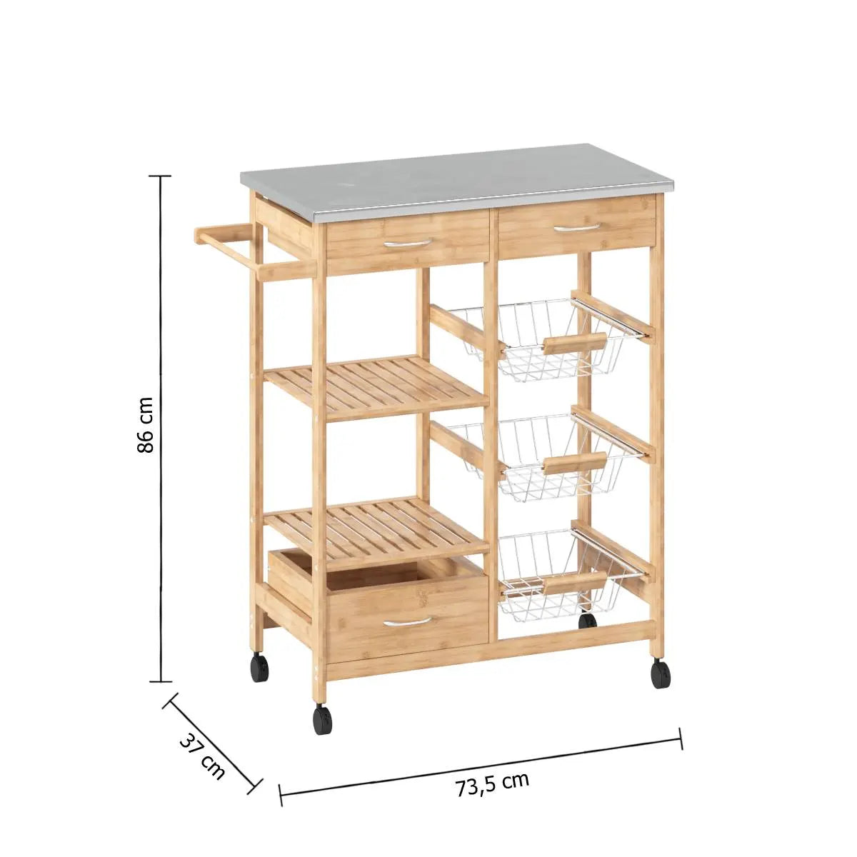 Cărucior de bucătărie 5five, mare, bambus, cu blat metalic