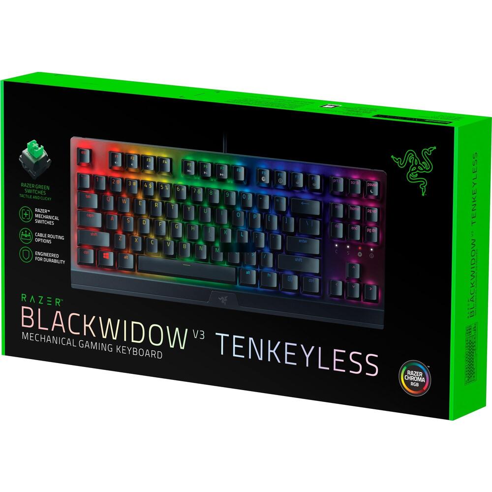 Tastatură de gaming Razer BlackWidow V3 TKL, switch-uri optice verzi, neagră