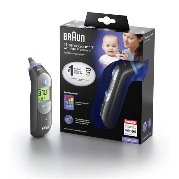 Termometru de ureche Braun, Thermoscan 7, IRT6520B, infraroșu, digital, negru