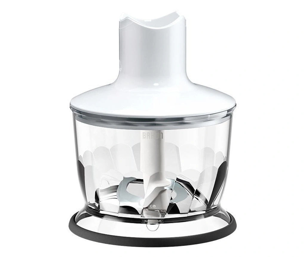 Blender pentru sos Braun MultiQuick 3035 WH, 700W, 2 viteze, Tocător 0.5 l, Pahar gradat din sticlă 0.6 l, Sârmă, Alb/Albastru