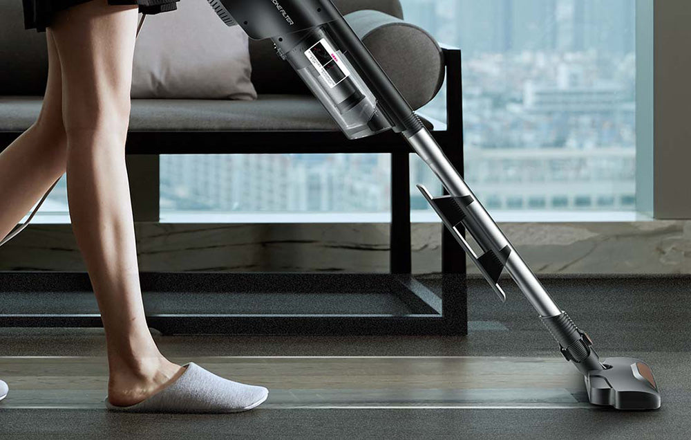 Aspirator vertical Deerma DX600, 600W, filtrare în 4 etape, 2 în 1, capacitate 0,8 l, negru