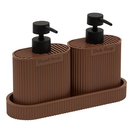 Комплект дозатори за сапун 5five Terra, Полирезин, 375 ml, Кафяв
