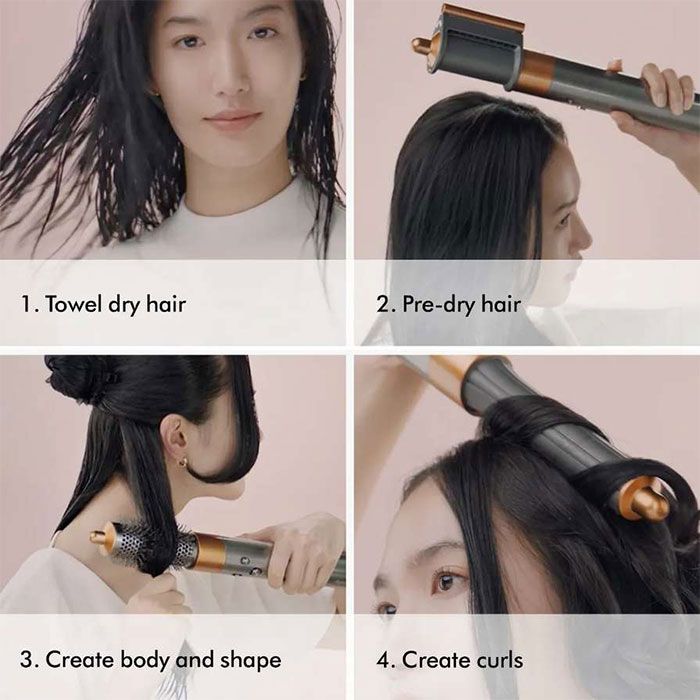 Uscător de păr Dyson HS05 Airwrap Origin, 3 niveluri de viteză, 3 niveluri de temperatură, nichel/cupru