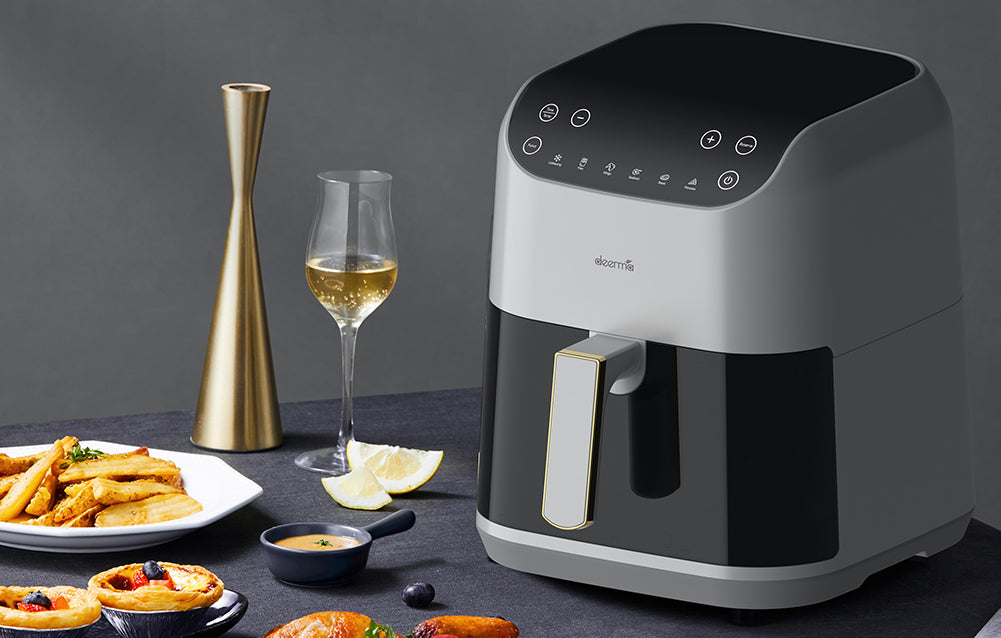 Friteuză cu aer cald Deerma DEM-KZ130W, 1300W, Capacitate 5,5 l, până la 200°C, 6 programe, Negru