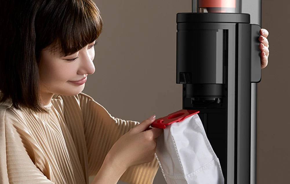 Aspirator vertical Deerma DEM-T30W cu stație, 240W, 23kPa, Lampă optică, Fără fir, Negru