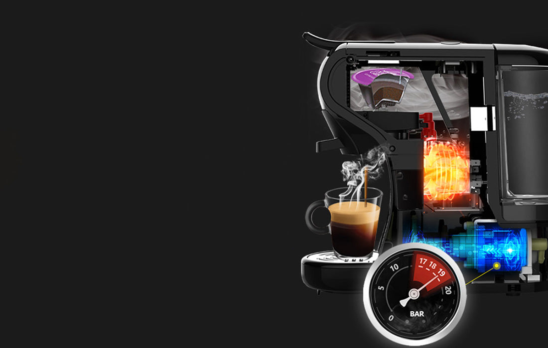 Espressor multifuncțional 4 în 1 HiBrew H1A, opțiune cafea și capsulă, 1450 w, 19 bar, negru