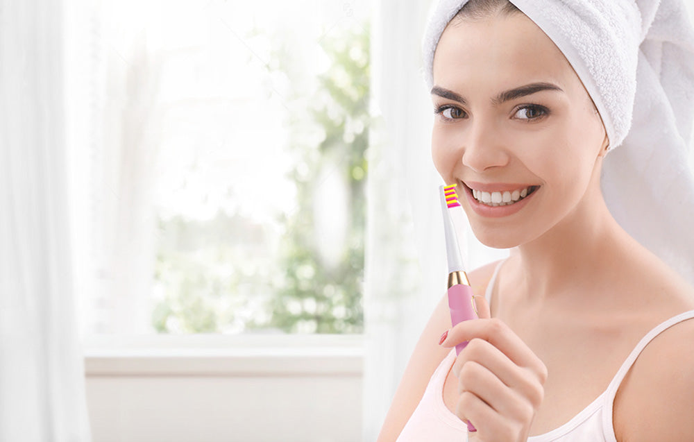 Periuță de dinți electrică cu ultrasunete FairyWill FW-508 cu 8 rezerve și husă, roz