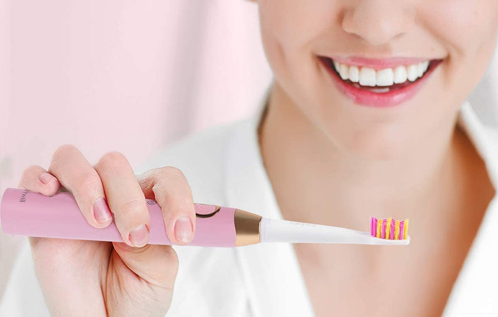 Set de periuțe de dinți electrice cu ultrasunete FairyWill FW-508 cu 8 capete de periuță și husă, negru/roz