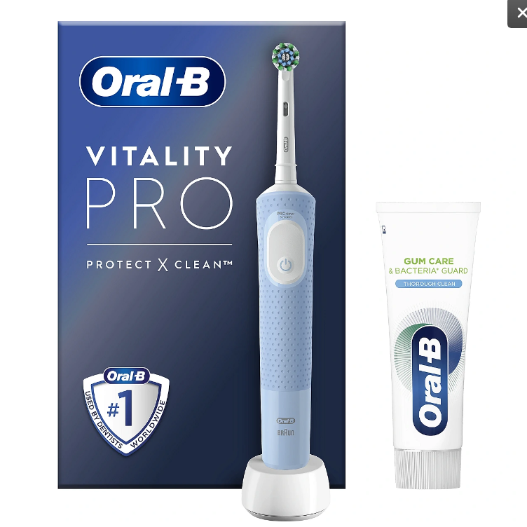 Periuță de dinți electrică + pastă de dinți, Oral-B D103, Vitality Pro X Clean, Albastră