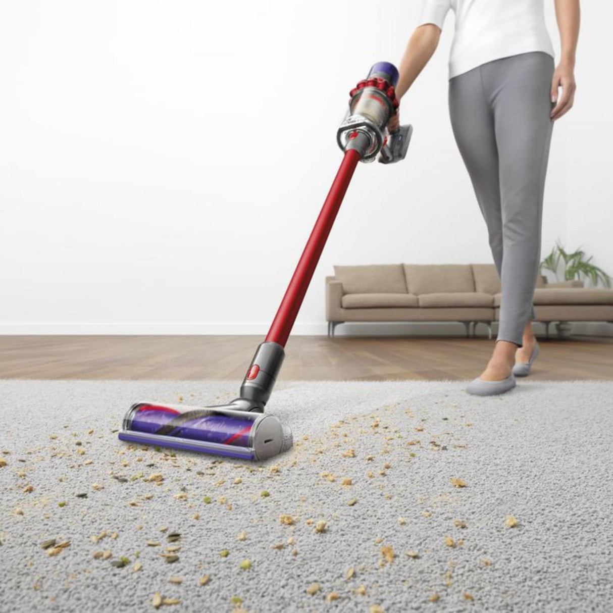 Aspirator vertical Dyson V10 Origin 39446401, 525W, 0.76 l, Autonomie până la 60 min, Gri/Roșu