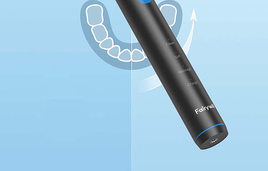 Set de periuțe de dinți cu ultrasunete FairyWill FW-E6, cu 5 accesorii, negru