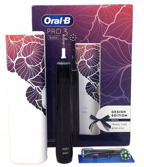 Periuță de dinți electrică Oral-B Pro 3 3500, ediție cu design floral, neagră