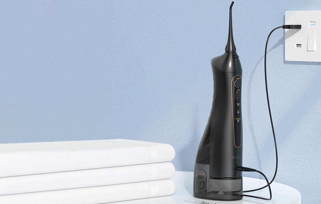 Set periuță de dinți cu ultrasunete FairyWill FW-507+FW-5020E și ață dentară, negru