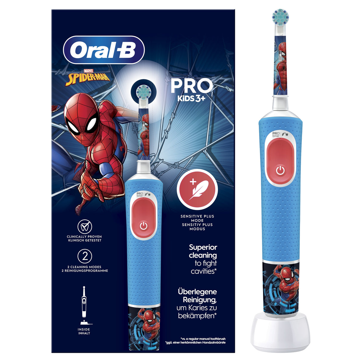 Periuță de dinți electrică pentru copii Oral-B Pro Kids Spiderman, Albastră