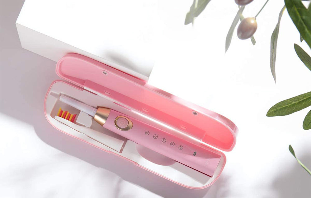 Set de periuțe de dinți electrice cu ultrasunete FairyWill FW-508 cu 8 capete de periuță și husă, negru/roz