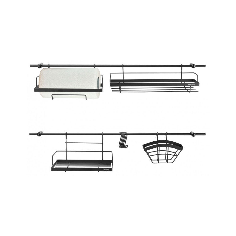 Organizator de bucătărie de perete KingHoff 1498, tip șină, 16 piese, oțel, negru