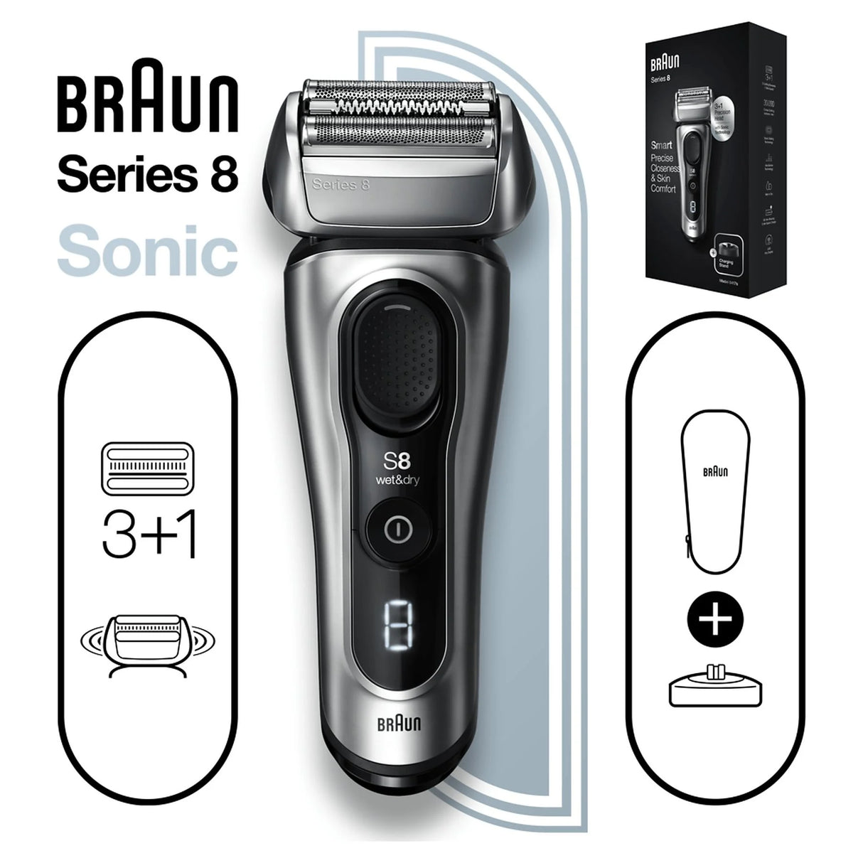 Aparat de ras electric Braun Series 8 8417S Wet&Dry, AutoSense, cu lame oscilante, SensoFlex, negru