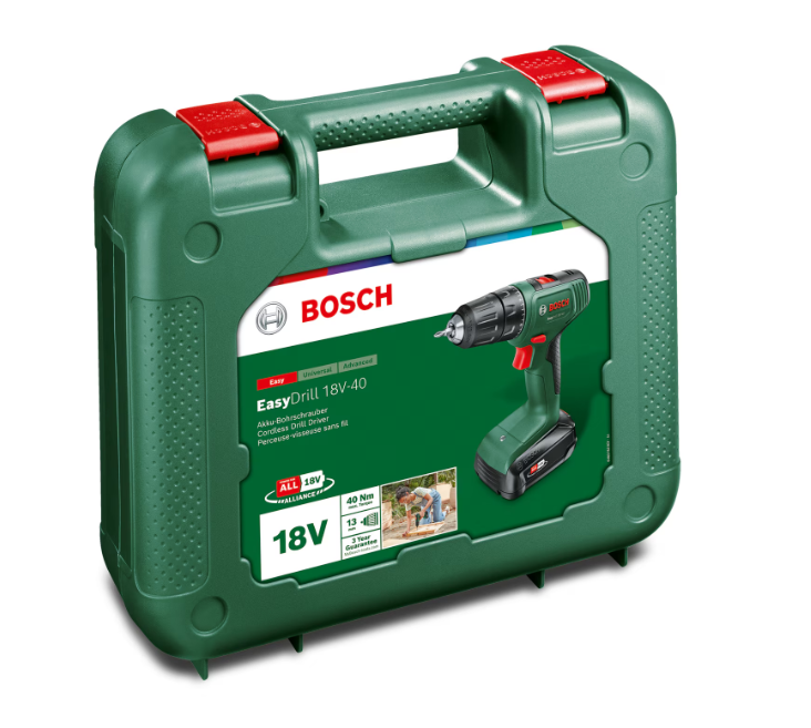 Mașină de găurit Bosch Easydrill, 18V-40, cu baterie, 1x 2.0Ah + încărcător AL18V-20, Verde