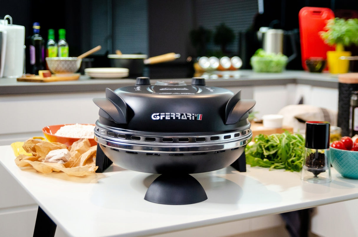 Cuptor de pizza G3Ferrari Delizia Special, Suprafață de coacere din piatră refractară, termostat până la 390°C și temporizator cu semnal sonor negru, Negru
