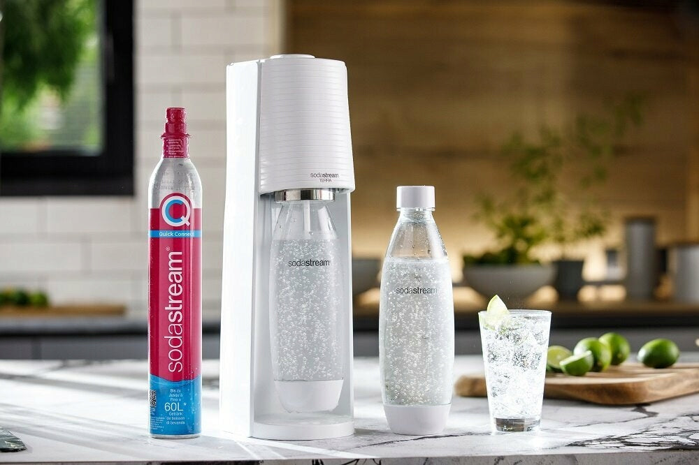 Pachet automat de băuturi carbogazoase SodaStream Terra Megapack, 3 sticle și sticlă de CO2, alb